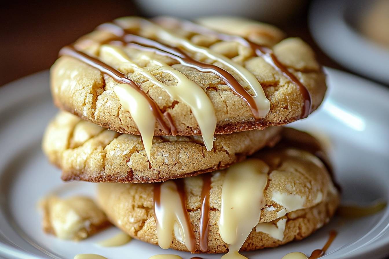 White Chocolate Caramel Drizzle Cookies Easy Recipe